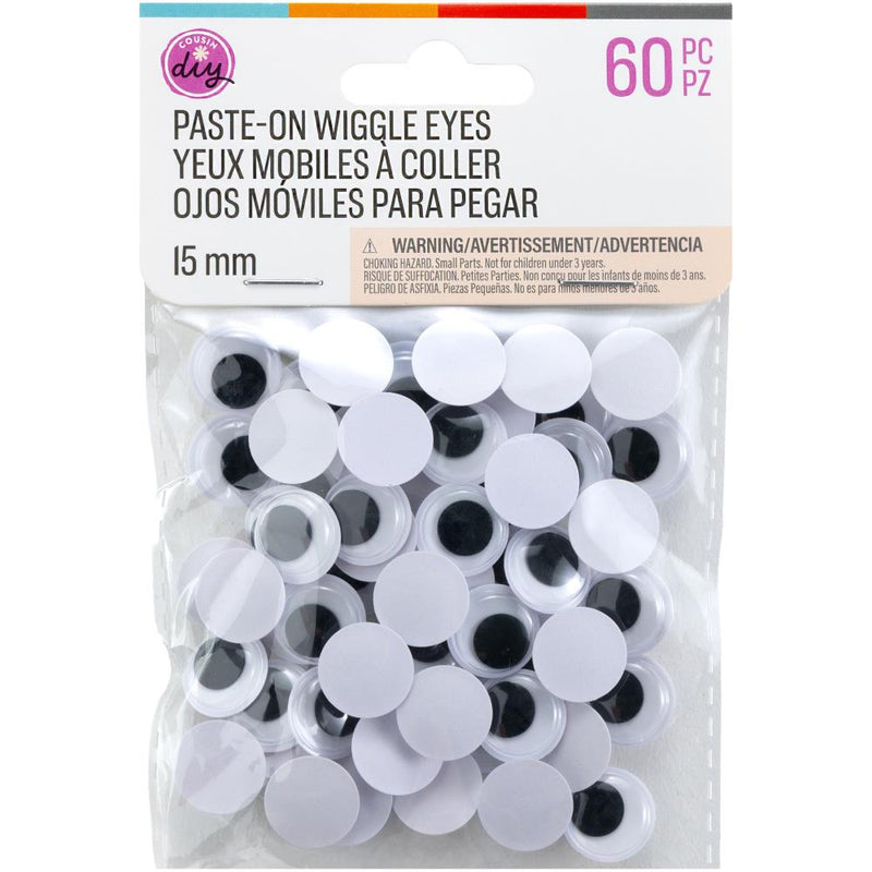 CousinDIY Paste-On Wiggle Eyes 15mm 60/Pkg Black