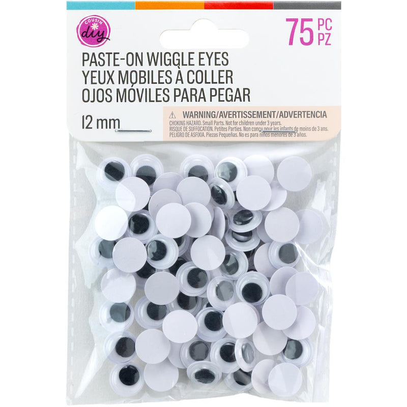 CousinDIY Paste-On Wiggle Eyes 12mm 75/Pkg Black