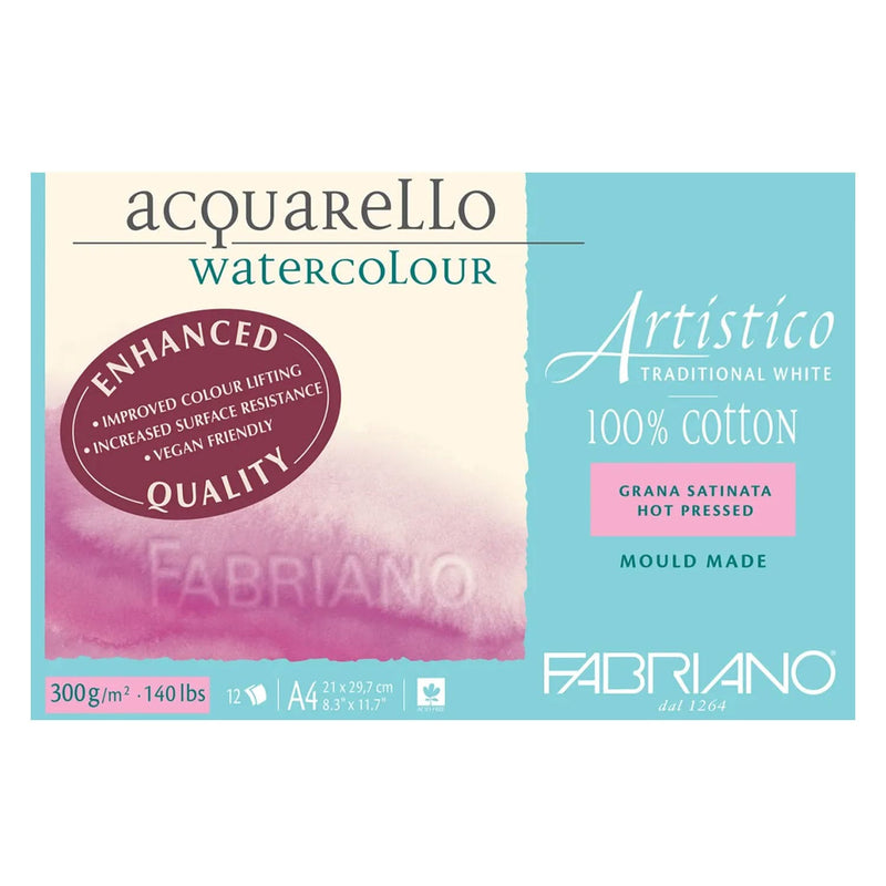 Fabriano Artistico Watercolour Pad - Hot Pressed 300gsm - A4 Enhanced