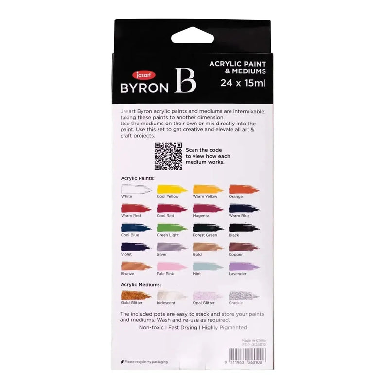 Jasart Byron Acrylic Paint & Medium 15ml Set 24 Pack
