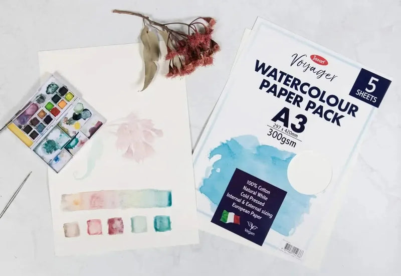 Jasart Voyager Watercolour Paper Pack - Cold Pressed 300gsm A3 - 5 Sheets