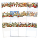 A 12-pack of Christmas-themed notepads with a winter village illustration pattern, displayed on a clean white background.