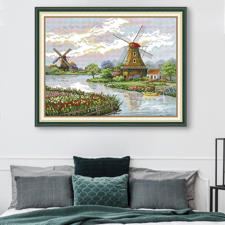 Poppy Crafts Cross-Stitch Kit - Dutch Windmills