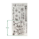 A clear stamp sheet with black Christmas-themed illustrations and text, shown on a white background with a green dimension marker indicating 92mm height.