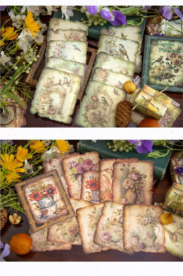 Poppy Crafts Burnt Edge Scrap Paper Pack - Garden of Memories 6 - 50pcs
