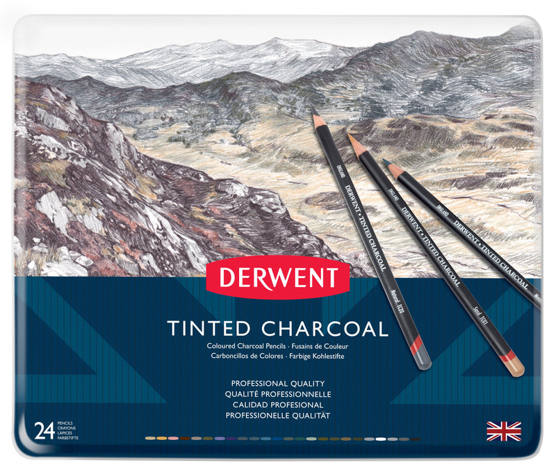 Derwent Tinted Charcoal Pencil Tin Set - 24 Pencils