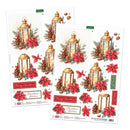 Three Christmas-themed die-cut sticker sheets featuring gold lanterns, red poinsettias, pinecones, and festive text including 'Merry Christmas' and 'Christmas Wishes'.