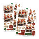 Two printed Christmas-themed decoupage sheets featuring vintage photos of three children in gray coats and red scarves, with decorative labels and text elements, shown on a white background.