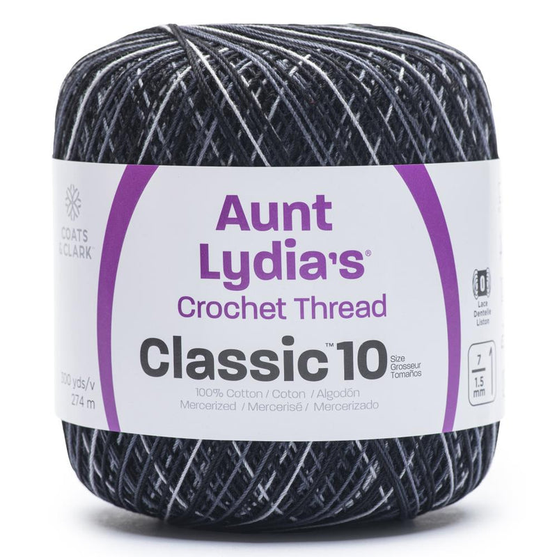 Aunt Lydia's Classic Crochet Thread Size 10 - Super Glow Black Pinstripes*