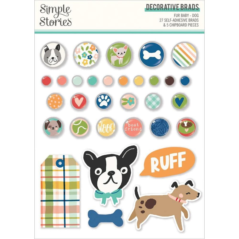 Simple Stories Fur Baby Dog - Decorative Brads 27 Brads, 5 Chipboard