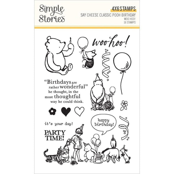 Simple Stories Say Cheese Classic Pooh Birthday Photopolymer Stamps Woo Hoo!