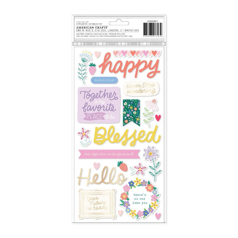 American Crafts Hello Little Girl Thickers Stickers w/ Gold Foil 50/Pkg - Phrase