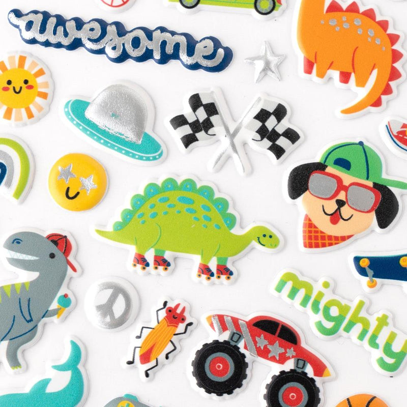 Pebbles Cool Boy Puffy Stickers w/Silver Foil 48/Pkg - Icons