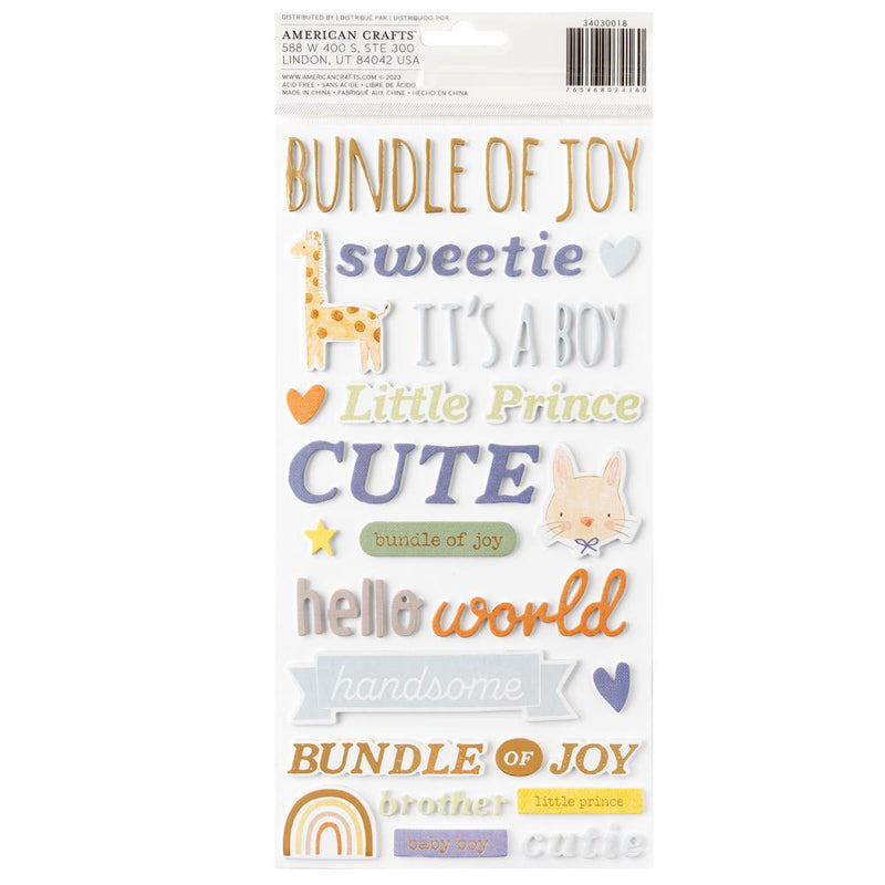 American Crafts Hello Little Boy Thickers Stickers 136/Pkg - Phrase*