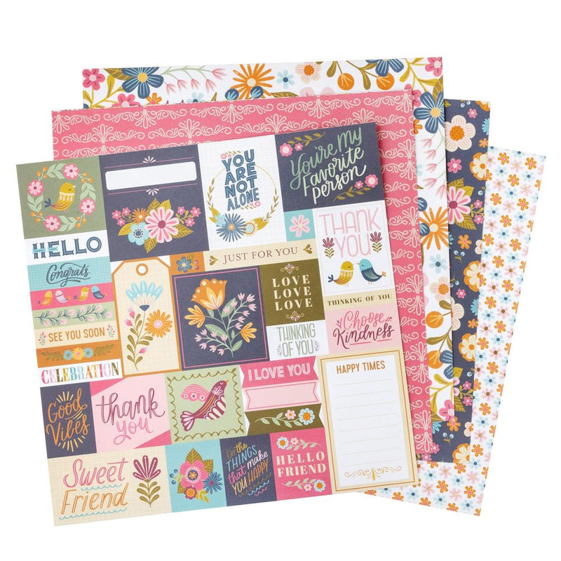 Pink Paislee Double-Sided Paper Pad w/Gold Foil 12"x 12" 24/Pkg - Joyful Notes*