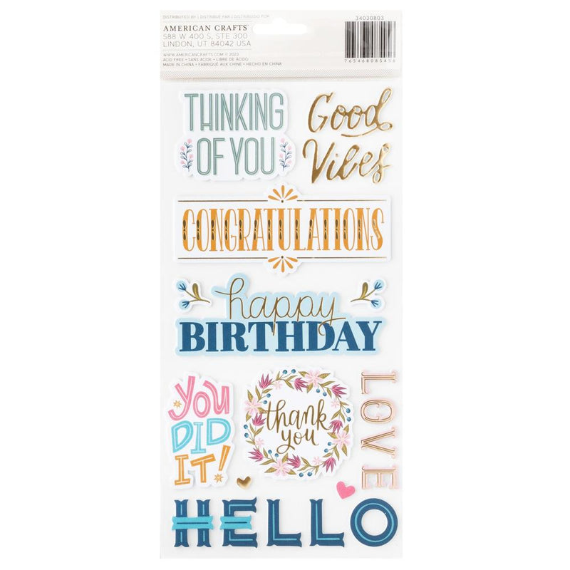 Pink Paislee Joyful Notes Thickers Stickers w/Gold Foil 82/Pkg - Phrase