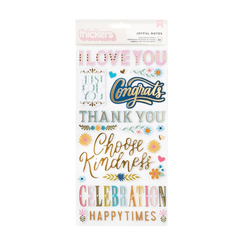 Pink Paislee Joyful Notes Thickers Stickers w/Gold Foil 82/Pkg - Phrase