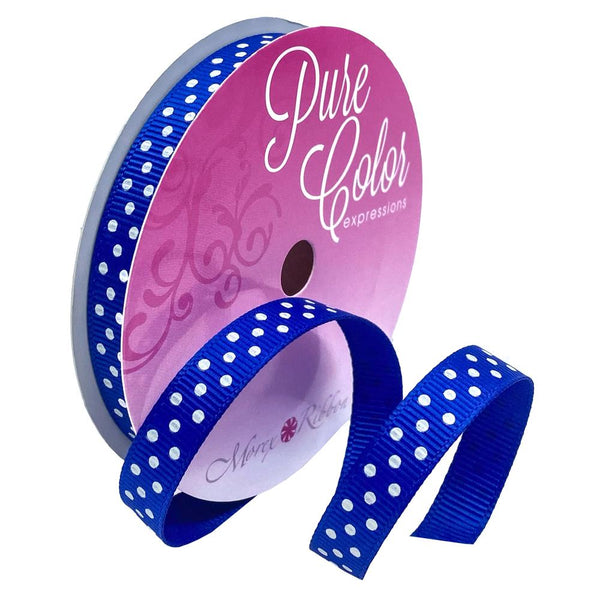 Morex Ribbon Grosgrain Swiss Dot 3/8"X5yd Royal Blue