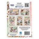 Back of a 32nd Quarter 'Butterfly Grove' 6x4 card pack packaging insert, showing sample card designs, a QR code, product information, and a barcode.