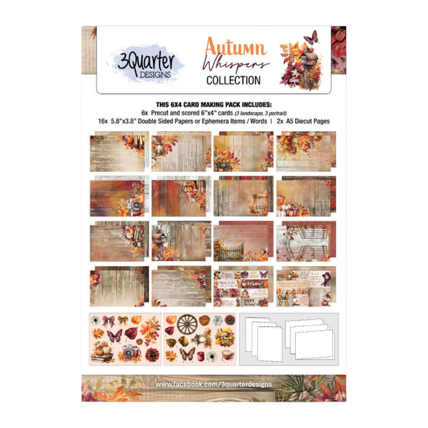 Autumn-themed card making pack with various designs and elements on a white background.