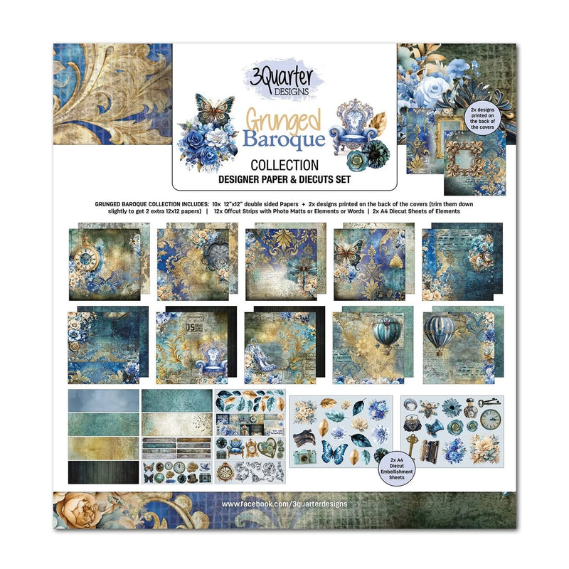3 Quarter Designs Scrapbook Paper & Diecuts Set 12"x 12" - Grunged Baroque