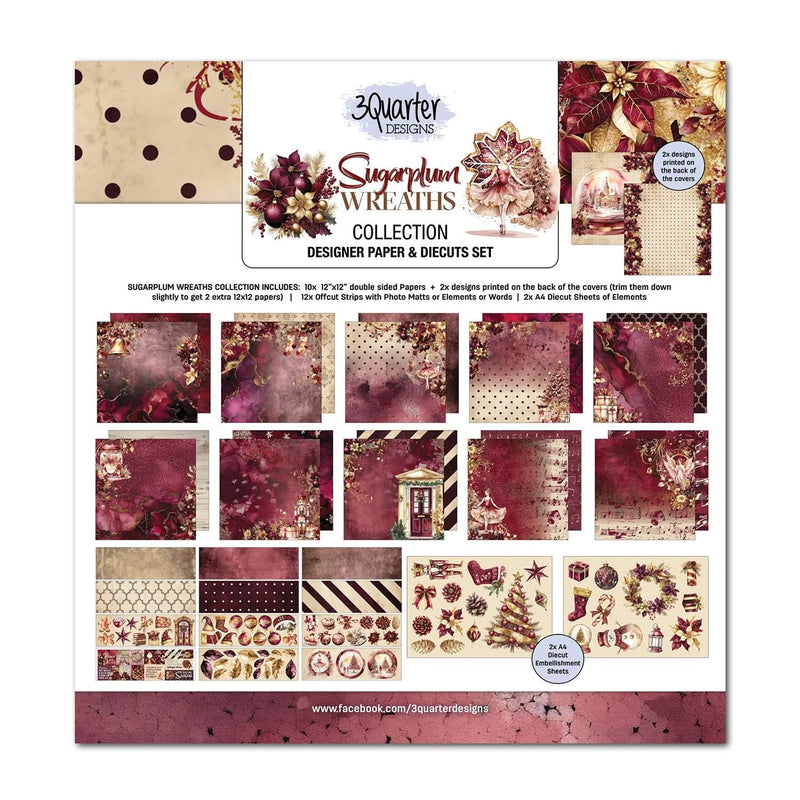 3 Quarter Designs Scrapbook Paper & Diecuts Set 12"x 12" - Sugarplum Wreaths
