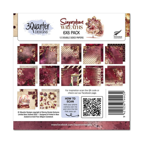 3 Quarter Designs Scrapbook Paper Pack 6"x 6" - Sugarplum Wreaths