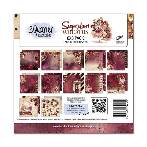 3 Quarter Designs Scrapbook Paper Pack 8"x 8" - Sugarplum Wreaths