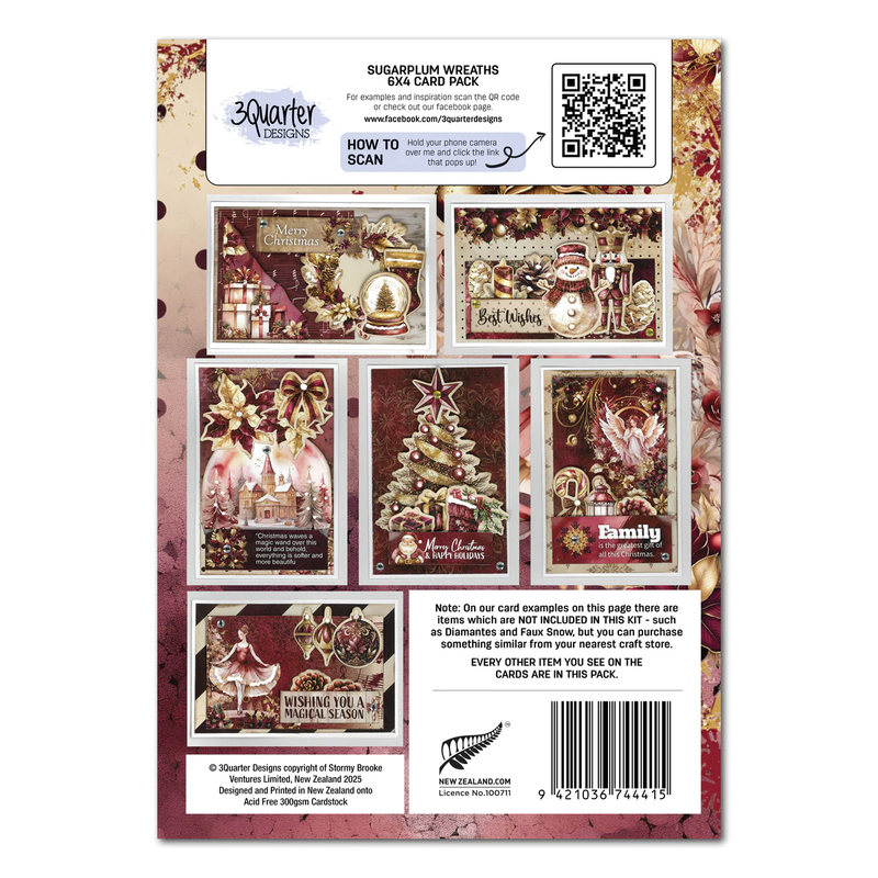 3 Quarter Designs 6"x 4" Card Making Pack - Sugarplum Wreaths