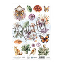 A sheet of decorative stickers featuring watercolor-style illustrations including butterflies, flowers, leaves, a cat, a bird, a rabbit, and a button, with a large '30 pieces' text overlay and branding at the bottom.