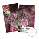Two decorative paper cards or envelopes with a vintage floral design, shown on a white background. One card displays the front with the text 'SPREAD YOUR Wings' and '3 Quarter', while the other shows the back with a barcode and a circular white lined insert.