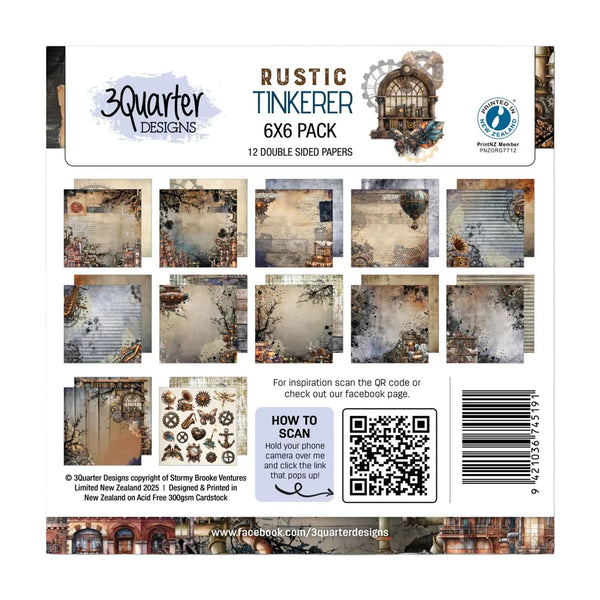 3 Quarter Designs Paper Pack 6" √ó 6" - Rustic Tinkerer