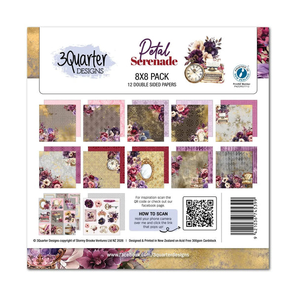 3 Quarter Designs Paper Pack 8" √ó 8" - Petal Serenade