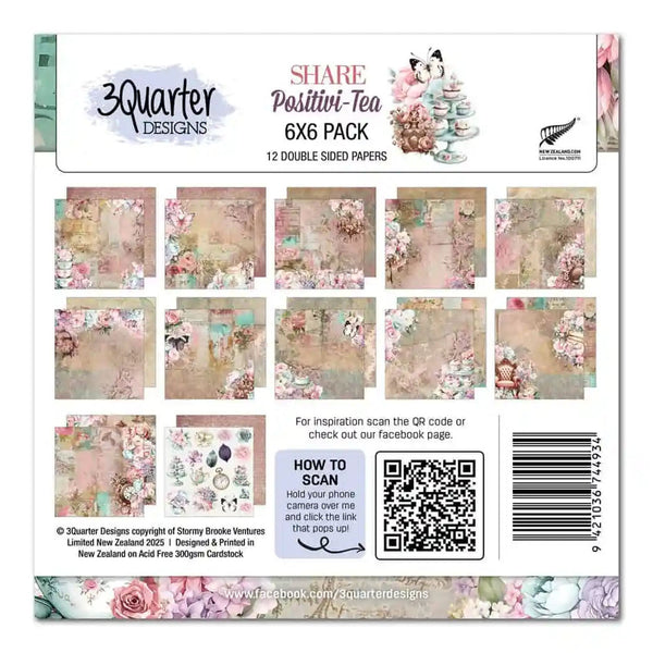 3 Quarter Designs Scrapbook Paper Pack 6" x 6" - Share Positivi-Tea