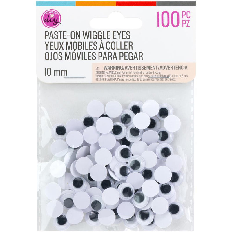 CousinDIY Paste-On Wiggle Eyes 10mm 100/Pkg Black