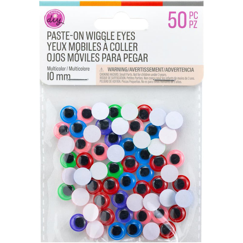 CousinDIY Paste-On Wiggle Eyes 10mm 50/Pkg Multi-Colored