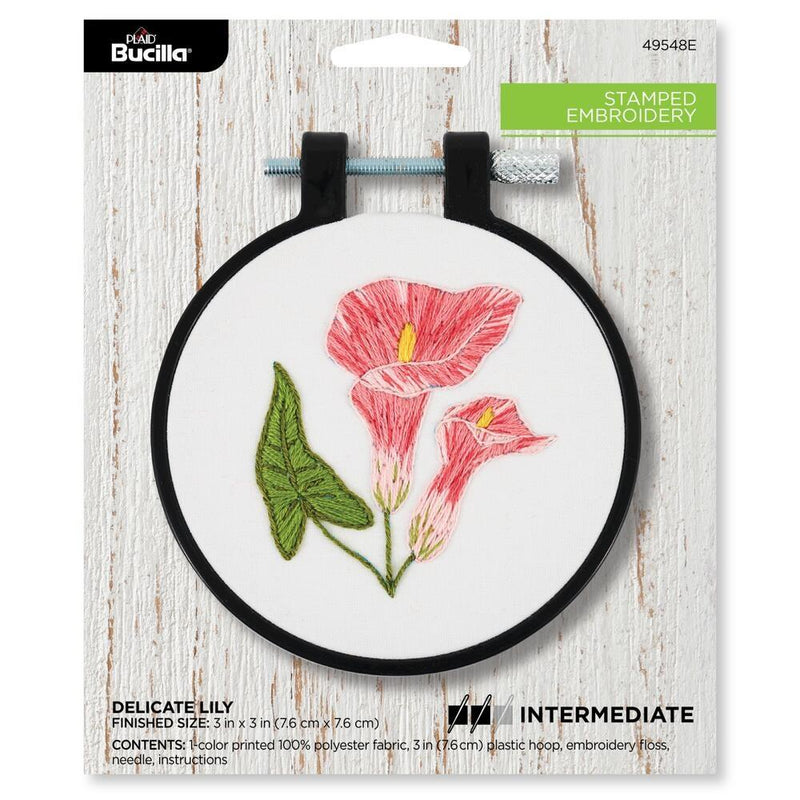 Bucilla Stamped Embroidery Kit W/3" Plastic Hoop Delicate Lily*