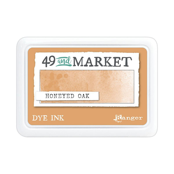 A Ranger 49 and MARKET Honeyed Oak dye ink pad in a white rectangular plastic case with a tan label, shown on a plain white background.