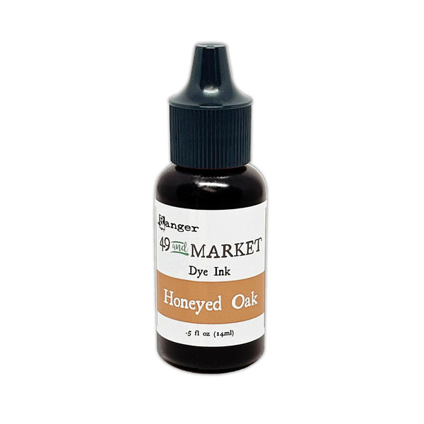 A 5 fl oz bottle of Ranger 49 Color Market Dye Ink in the Honeyed Oak shade, featuring a dark cap and a white label with a tan accent band.