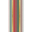 Seven vertical decorative stripes with holiday patterns, including red and green chevrons, red and green polka dots, and black and white polka dots, on a white background.