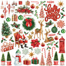 A festive Christmas-themed collage on a white background featuring ornaments, wreaths, candy canes, snowflakes, reindeer, a snowman, gift boxes, trees, and holiday text including 'holly jolly' and 'Holiday cheer'.