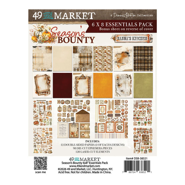 49 Total Market Seasons Bounty 'Anna's Kitchen' 6x8 Essentials Pack scrapbook paper and cut elements on a white backing card, showing a grid of sample papers and embellishments.