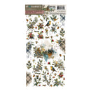 A sheet of 49-piece craft transfer stickers from the brands 47th & Market and Stampfire, featuring a nature-themed design with birds, berries, leaves, and a lake landscape on a white background.