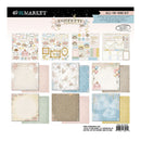 49 Brand Market All-In-One Kit scrapbook paper package showing a collection of 12 patterned paper sheets with vintage floral, polka dot, striped, and pastel designs.