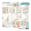 A 49 and Market 'Little Dreamers' all-in-one scrapbooking kit, displaying a 12-sheet collection of coordinating papers, stickers, and embellishments in a soft pastel palette of beige, blue, and pink.