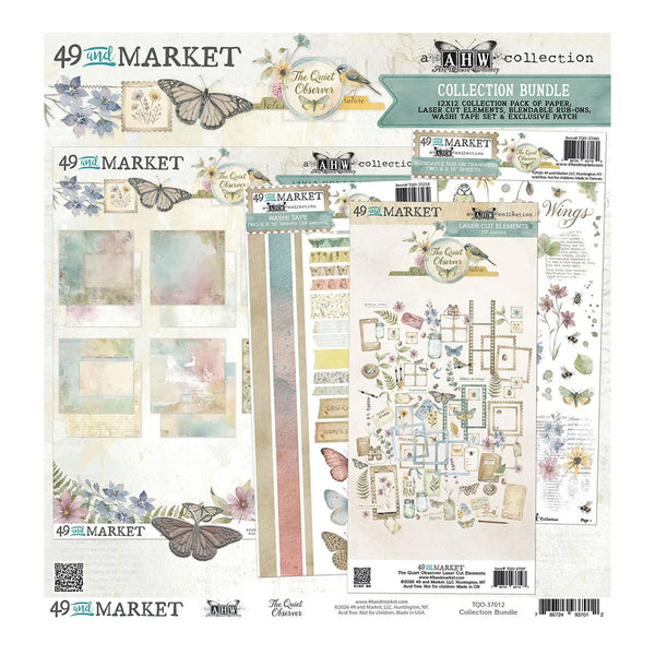 A 49th Market Collection Bundle scrapbooking paper sheet from The Card Craze, featuring various decorative paper elements, butterflies, floral designs, and washi tapes.