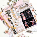Scrapbook page with dancer photos, decorative elements, and text on a white background