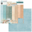 Collection of paper sheets with coastal-themed designs and textures, featuring 'Coastal Soul' collection by 49 and Market.