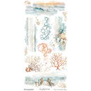 A sheet of decorative coast-themed decals or transfer designs on a white background, featuring ocean waves, coral in peach and cream tones, shells, bubbles, a dock, and soft watercolor textures. The brand name 'Coastal Soul' and '4P MARETT' are visible at the bottom.
