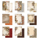 Collection of decorative paper sheets with floral and rustic designs on a white background.